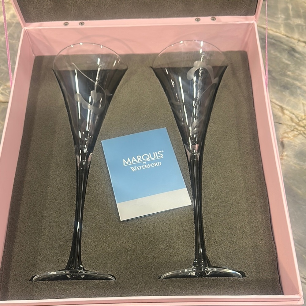 Waterford Marquis Crystal Champagne Flutes - Clear “Yours Truly”